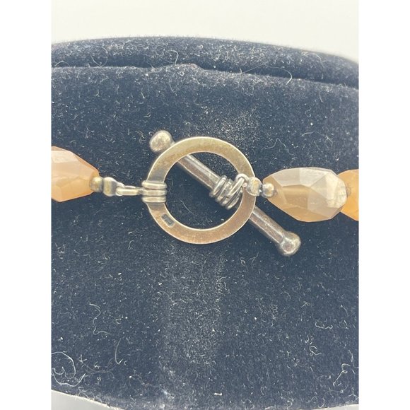 Peach and Gray Stone Necklace with Round Hammered Metal Pendant - Picture 4 of 5